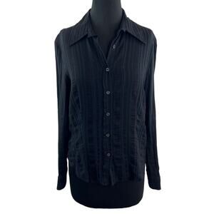 Blue Les Copains Navy Top Striped Collared Long Sleeve Classic Button-Up Sz 44